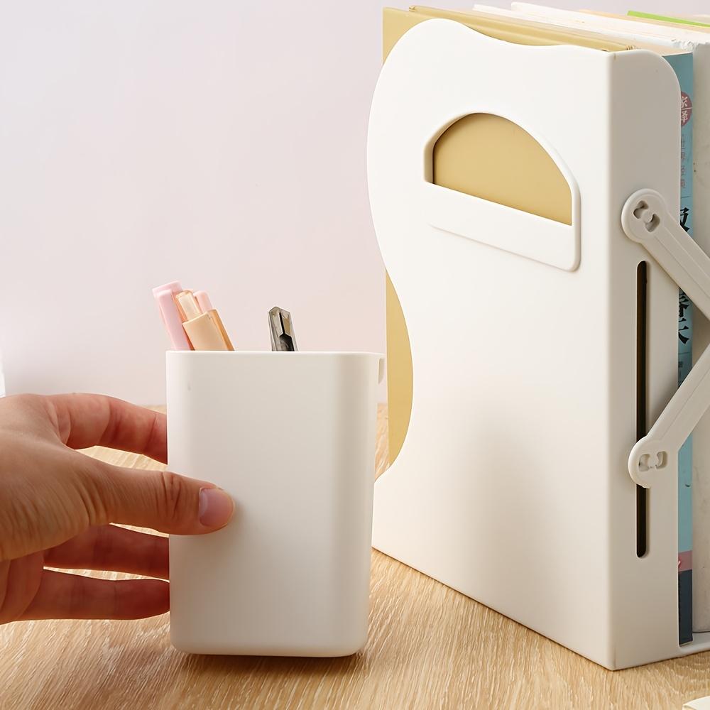 Retractable Bookends with Pen Holder Foldable Adjustable Desktop Book Stand Integrated Desk Book Storage Organizer