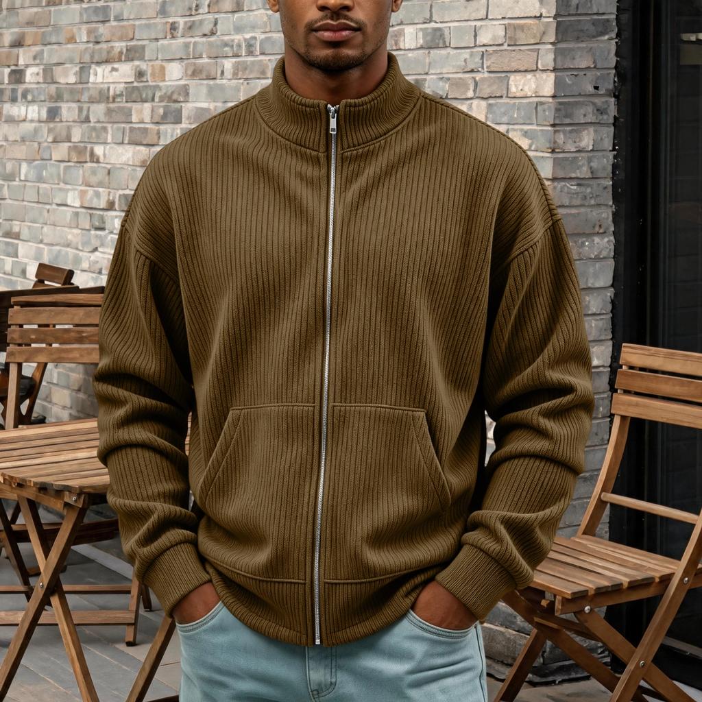 Herren Vintage Cord Reißverschluss Strickjacke Lässig Langarm Herbst Mode Pullover Jacke