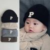 P Letter Baby Knitted Hat Autumn Winter Infant Warm Hat Fashion Baby Beanie Cap  Boys Girls