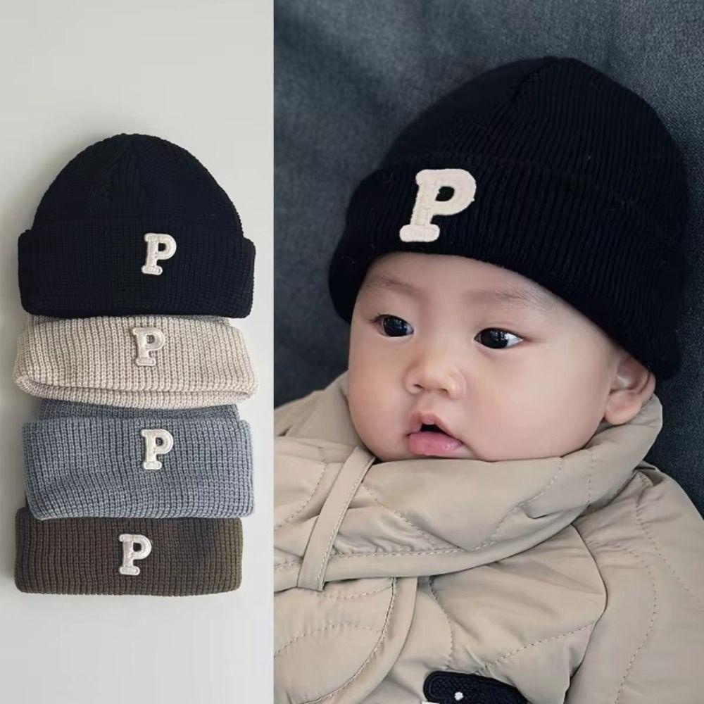 P Letter Baby Knitted Hat Autumn Winter Infant Warm Hat Fashion Baby Beanie Cap  Boys Girls
