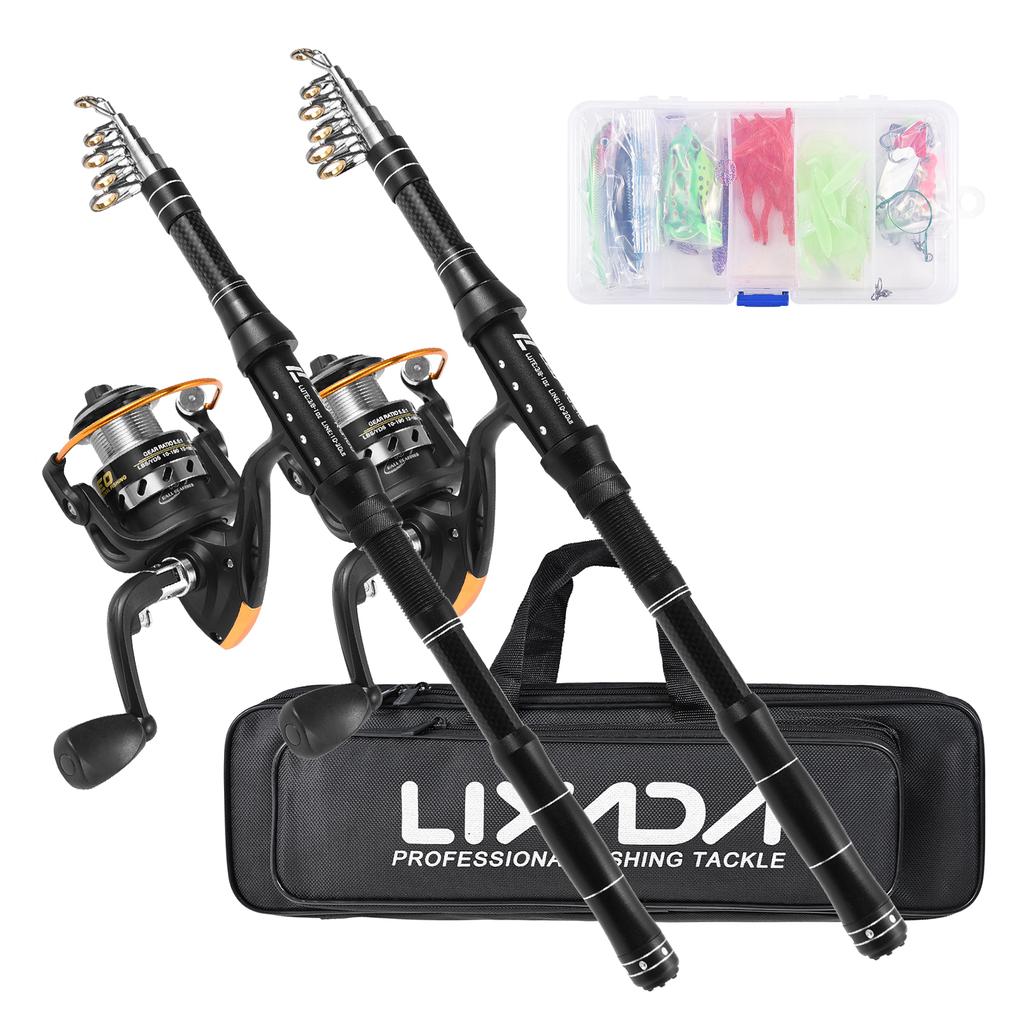 Lixada Fishing Rod Reel Combo Fiberglass Telescopic Fishing Rod Spinning Reel Fishing Line Lures