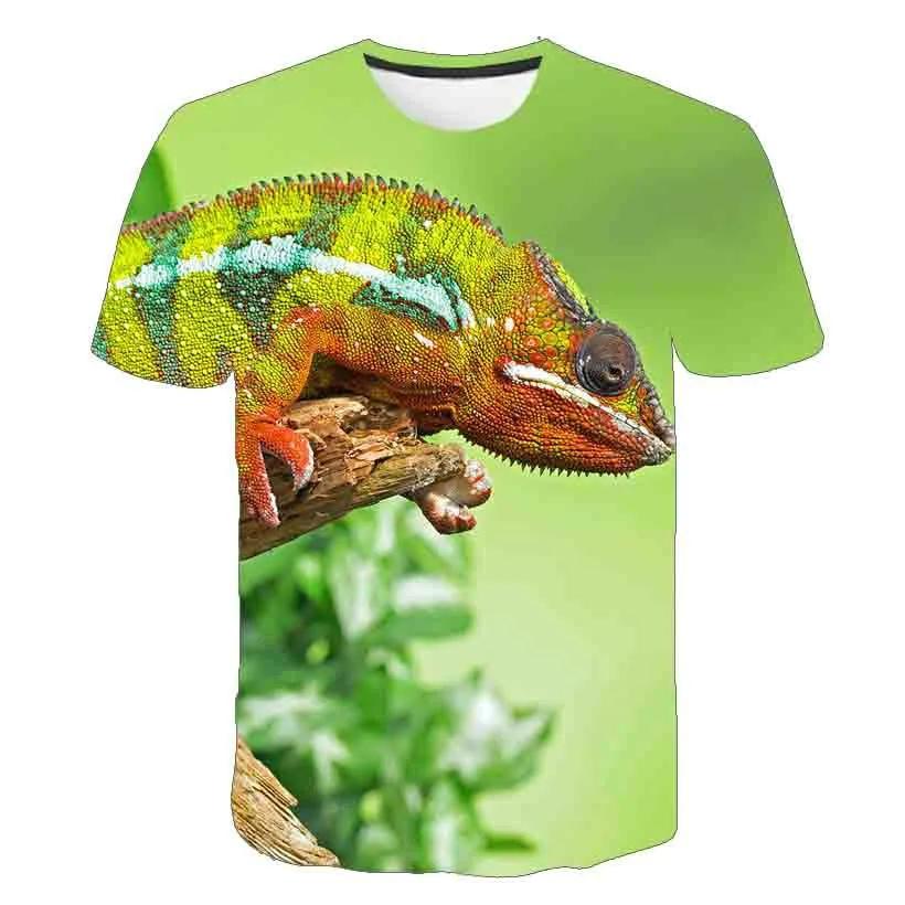 Summer Hot Selling Reptile Lizard Pattern Printed T-shirt Fashion Chameleon Plus Size Hip-Hop Street O-Neck Casual Top
