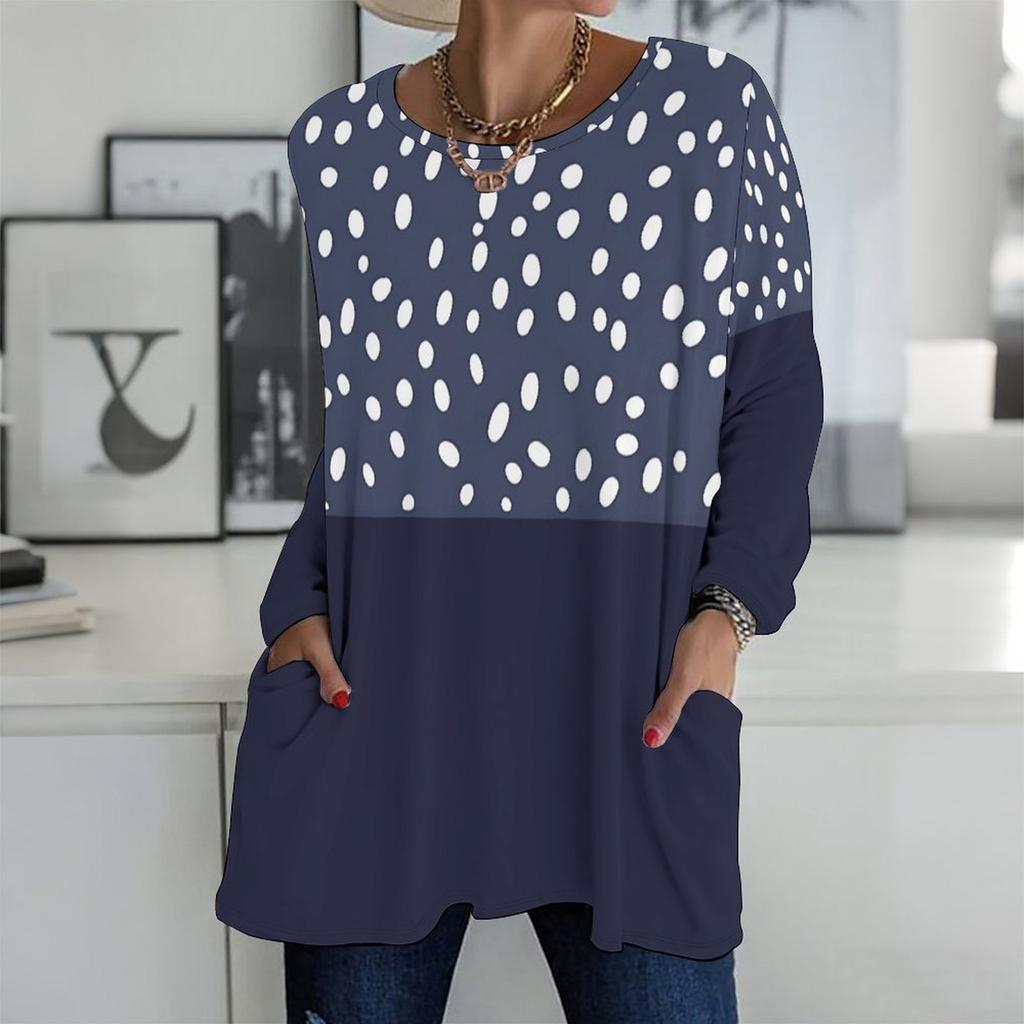 Ladies Oversized Crew Neck Long Sleeve T Shirt Soft Casual Tops For Home And Daily Outing