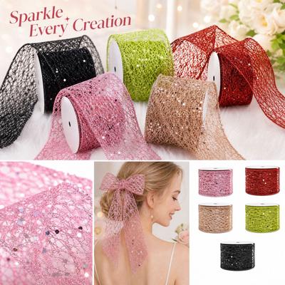 Colorful Large Sequin Mesh Fabric Trim with Polyester Ribbon for Crafts Sewing