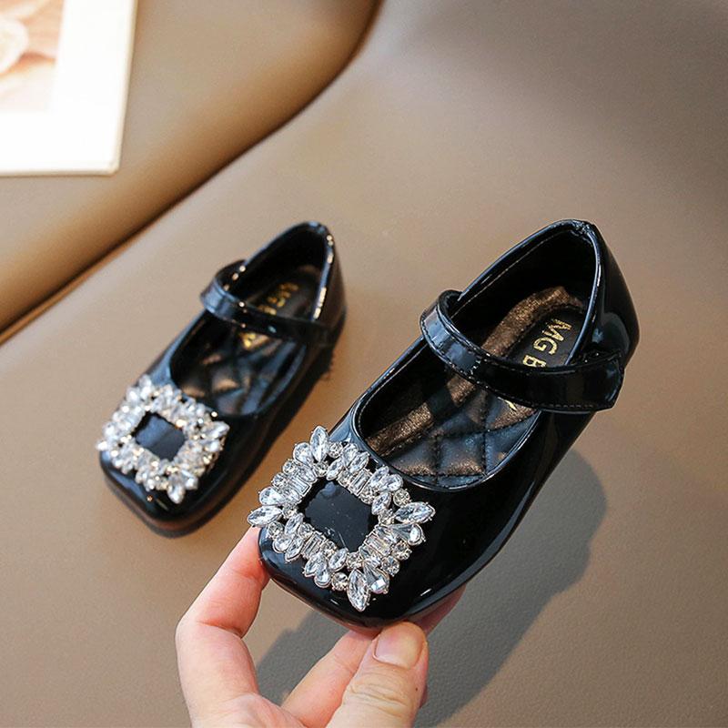 

Girls Patent Leather Toes Shoes Baby Kids Shallow Square Shoe Child Spring Hook Loop Flat Princess Dress Shoes for 21-35 23