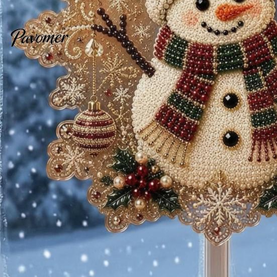 Acrylic Beaded Art Supplies Christmas Faux Pearl Painting Suncatcher Kit, Snowflake Shape Board Decorative Hanging Window with Lace Edge, 3D