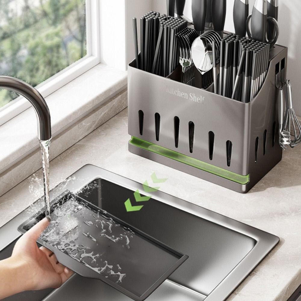 Cu Tava de Scurgere Suport pentru Tacâmuri Oțel Inoxidabil Organizator Lingură Furculiță Raft de Depozitare pentru Cuțite Blat
