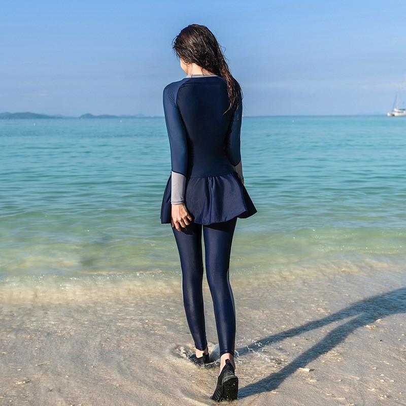Womens 5-Piece Long Sleeve Full Coverage Swimsuit Set Snorkeling Surfing Sun Protection