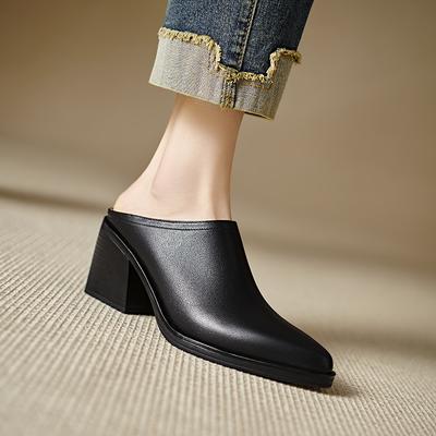 Fashion 2025 New Spring Summer Genuine Leather Mules High Heels Women Shoes Pointed Toe Women Pumps Fashion Shoes for Women Ladies Shoes