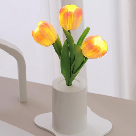 Large Tulip Night LED Battery-Powered Ambiance Light Bedside Lamp Light Realistic Floral for Bedroom Desk