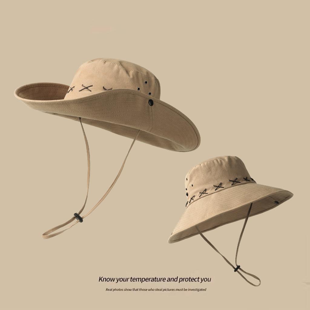 Summer Hiking Cowboy Hats Western Cowboy Hats Drawstring Versatile Sun Shade Bucket Hats for Fishing Camping Traveling