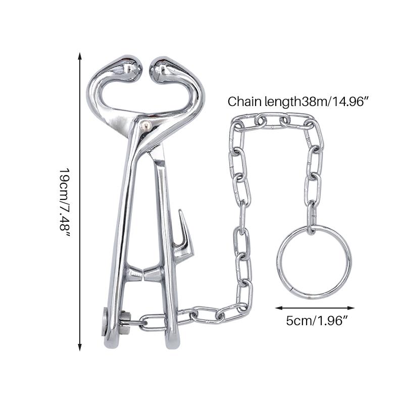 1pcs Cattle Nose Plier with Chain Stainless Steel Cow Traction Clamp Cow Nose Fixed Nose Bovine Piercing Device Drilling Tool