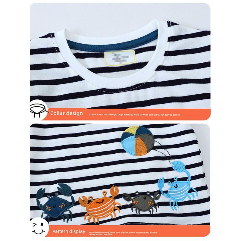 New Arrival Boys' Stripes Crab Short-Sleeved T-shirt Small and Medium Children's Tops Children's Summer Clothing Baby Cotton T-shirt Base 8