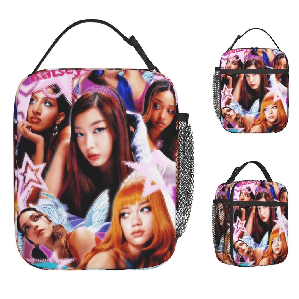 KATSEYE Kpop Girl Lunch Bag For Adult Graphic Design Lunch Box Retro School Cooler Bag Portable Oxford Thermal Lunch Bags
