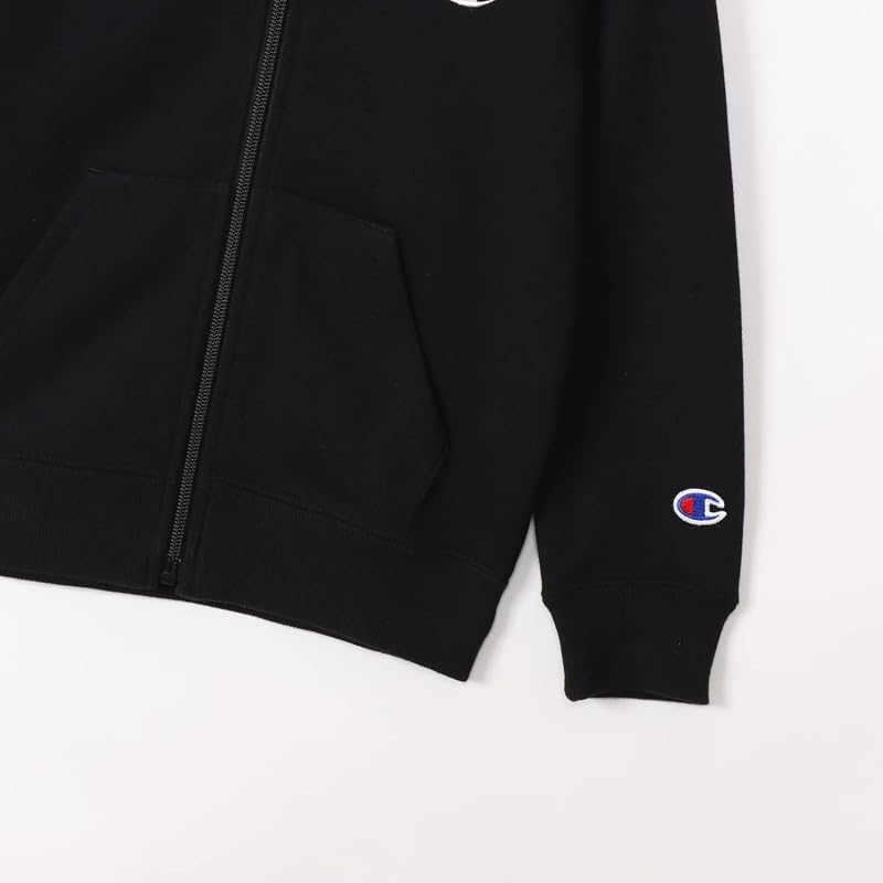 [Champion] Kids' Long-Sleeve Sweatshirt, 100% Cotton, USA, One-Point Logo, Zip Stand Sweatshirt, Basic, CK-Y003, Black, Size 160