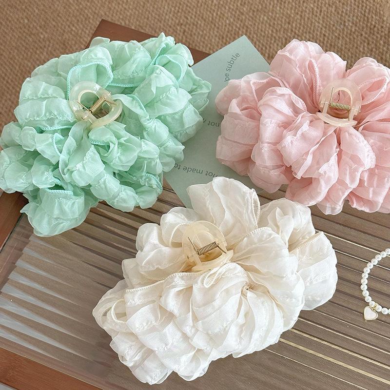 Oversized Pure Color Bow Hair Claw Clip Women Hair Accessories Shark Clip Multilayer Bow  Giant Clawclip