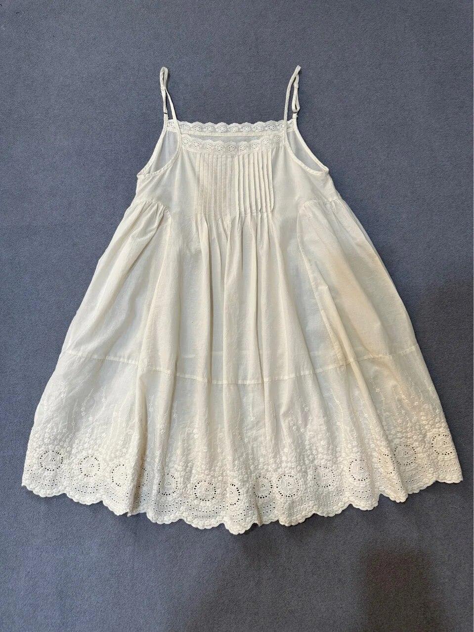 

Johnature весна-лето хлопковое плиссированное платье-комбинация с вышивкой снизу многослойные повседневные женские платья Mori One Size бежевый