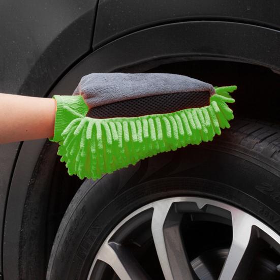 1 Stück Chenille-Auto-Waschhandschuh, dicker Plüsch, doppelseitiger Mikrofaserhandschuh für kratzfreie Reinigung, wasserdichtes Handpolster für Autodetailing