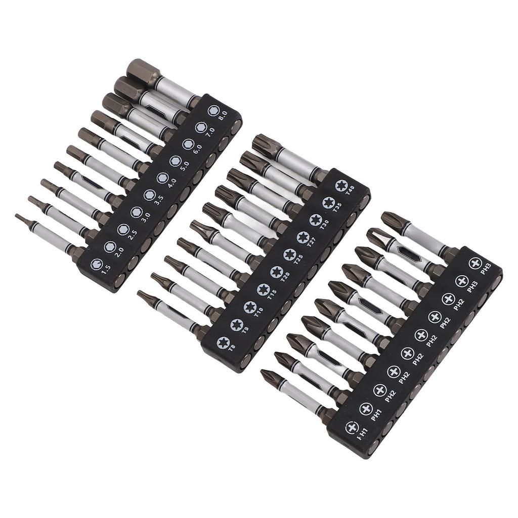 30 Stück Schlagschrauber-Bit-Set D2 Legierter Stahl Magnetisch 2 Zoll Sechskantschaft Sechskant Stern Kreuzschlitz Schrauberbit