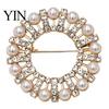 Rhinestone Ring Brooch Faux Pearl Brooch, Hollow Circle Alloy Lapel Pin, Elegant Clothing Jewelry Sweater Cardigan Coat Suits Accessories, Gift