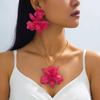 Three-Piece European & American Fashion Jewelry Set: Large Floral Pendant Necklace & Irregular 3D Floral Design Earrings