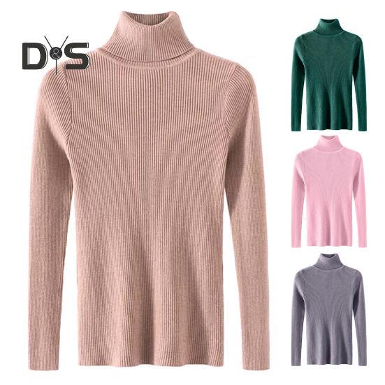 Women Knitted Base Top High Neck Long Sleeve Slim Shirt Solid Color Pullover Thin Sweater for Spring Autumn