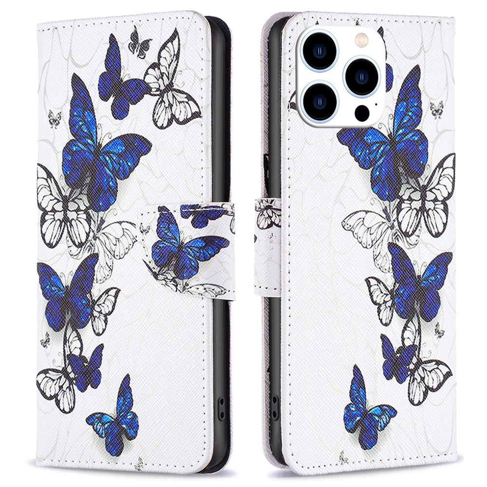 

For iPhone 16 Pro Max Case Pattern Printing Leather Wallet Stand Phone Cover Butterflies