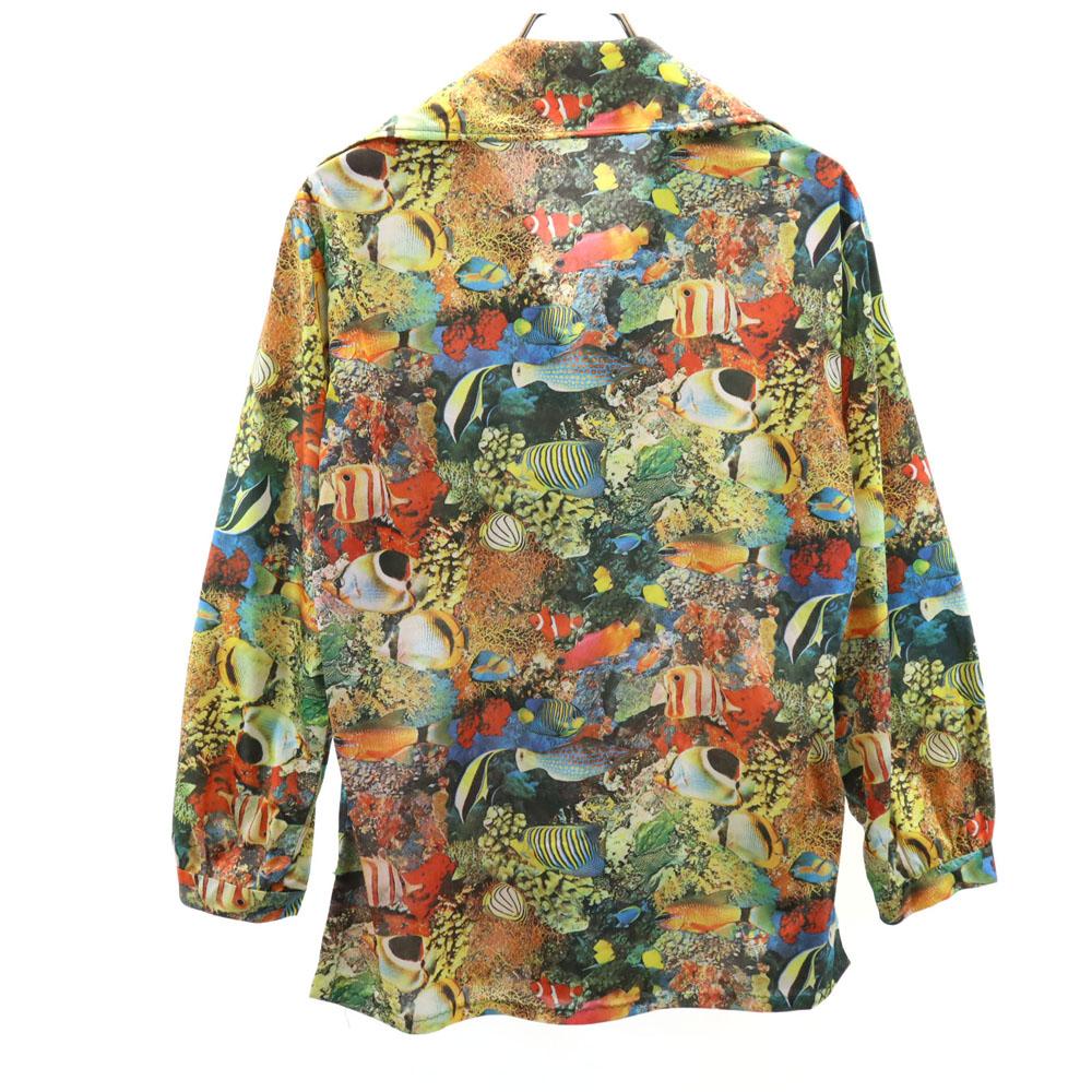 Vintage 70. léta Transkripční Vzor ryby Dlouhý rukáv Skipper Barva košile Pánská Použitá