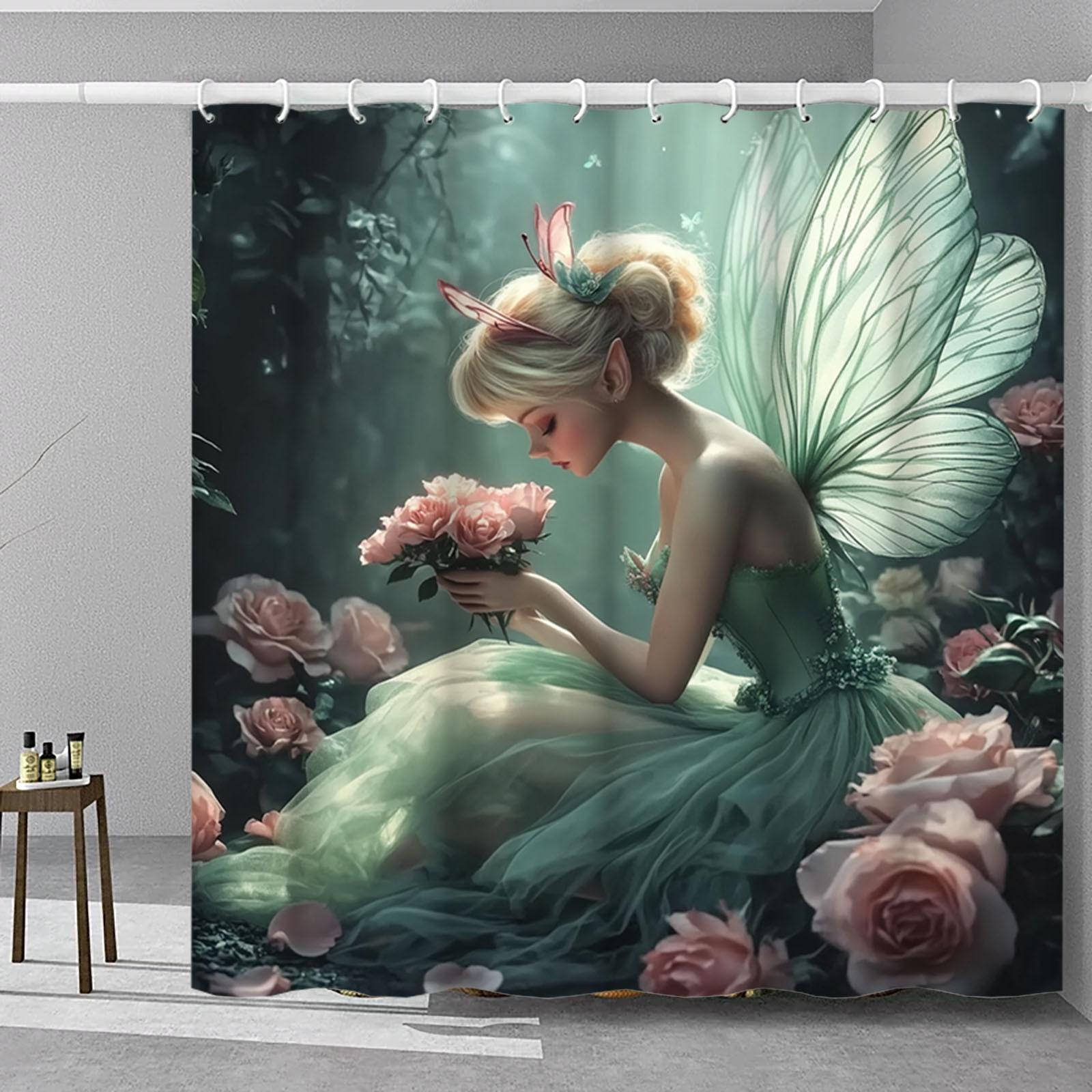 

Fairy Shower Curtain - Enchanted Forest, Waterproof, 31.5In, Floral & Butterfly Designs, Rod Pocket, Nature-Inspired W60H190(CM)-1 Pcs