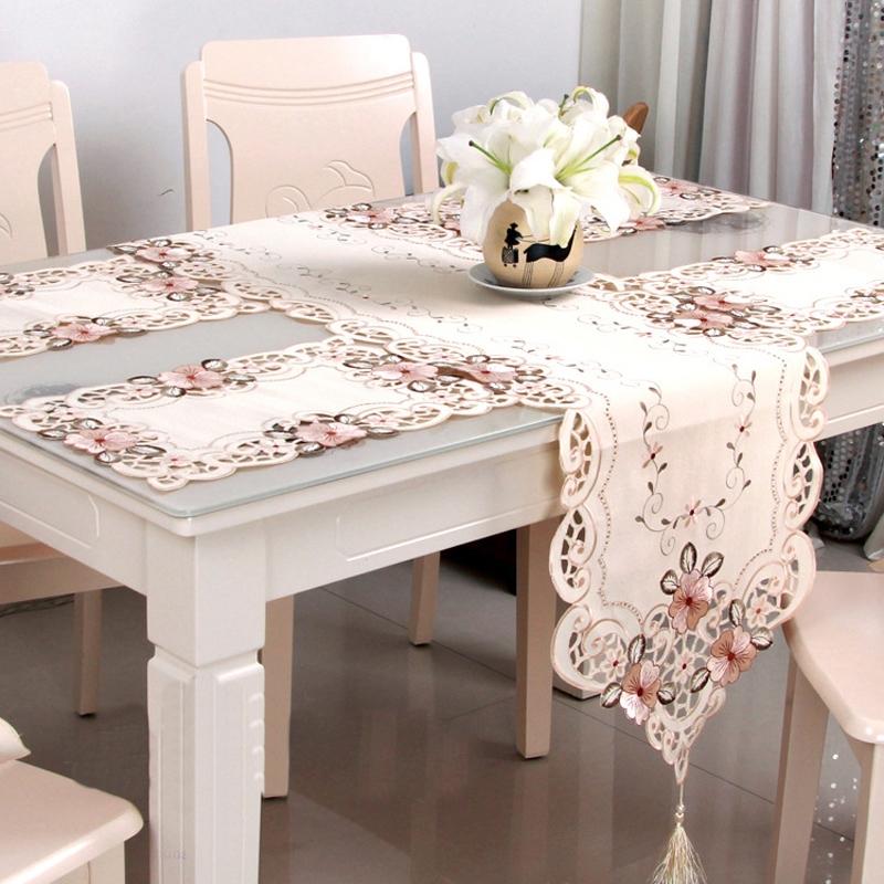 Table Runner Embroidery Lace Fabric Flower Translucent Tablecloth Decor Top Sale