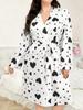 Euro-American Plus Size Summer Ribbed Knit Heart Tie-up Outdoor Pajamas Women's Comfortable Morning Robe