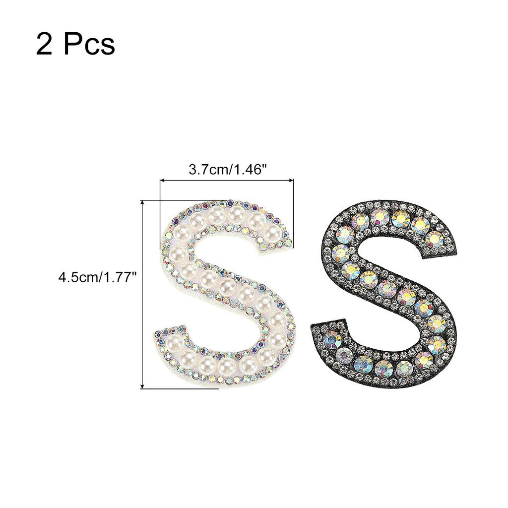 2pcs Iron On Patch Decorative Glitter Pearl Applique Rhinestone English Letter for Clothes Applique DIY Handmade Bag Hat Jeans