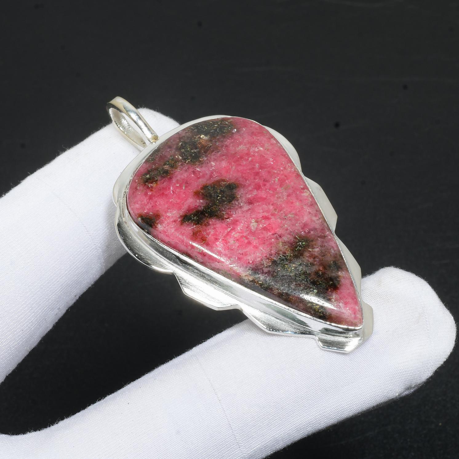 

Драгоценный камень родонит ручной работы, подвеска из стерлингового серебра 925 пробы, натуральная груша, подвеска из драгоценного камня родонита, ожерелье, подарки для женщин