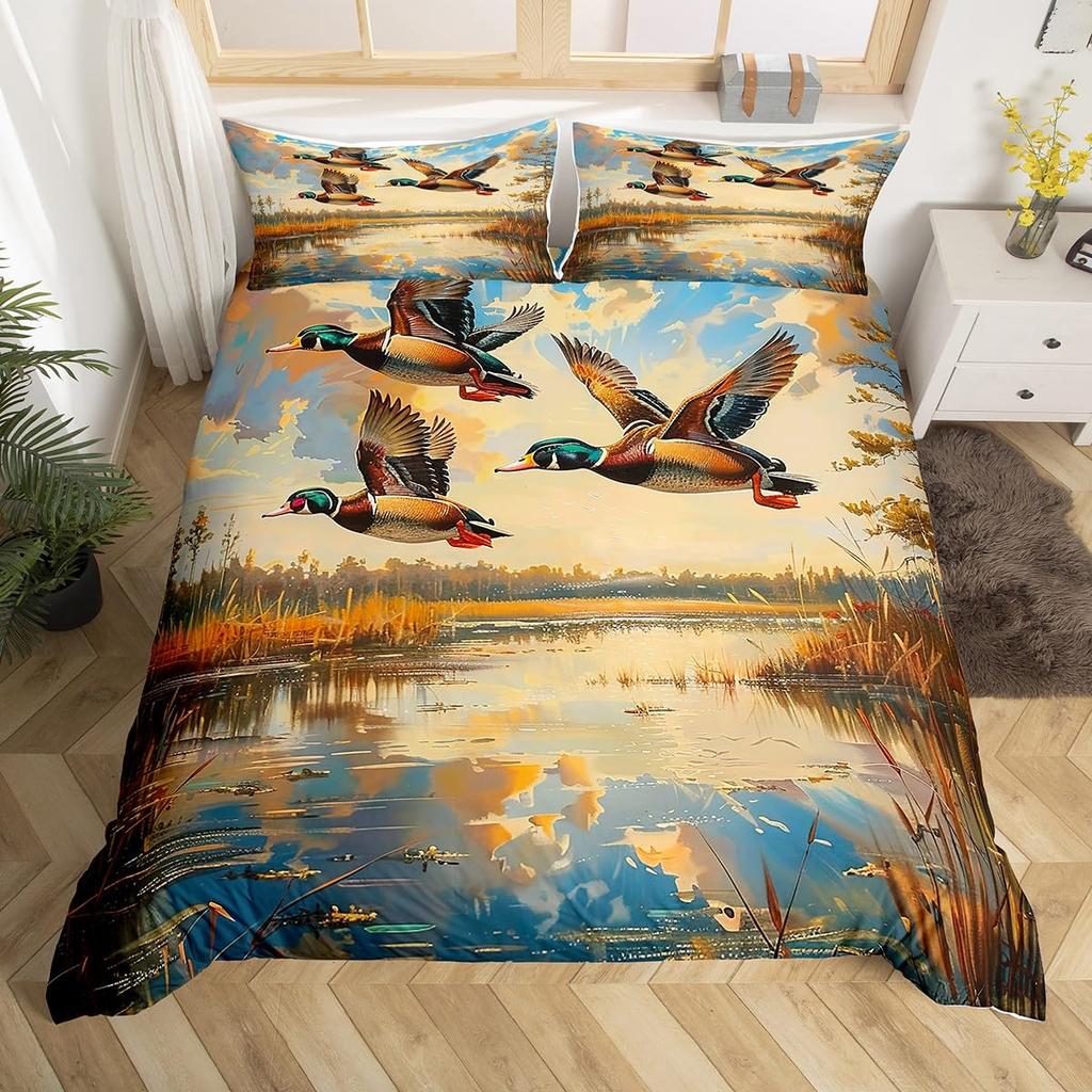 Duck Bedding Set Animal Duvet Covers For Kids Boys Bedroom Decor Natural Themed Quilt Cover With 1 Quilt Cover And 2 Pillowcases