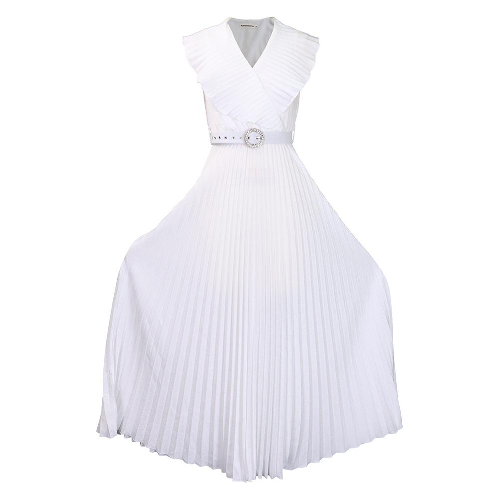 

C8486P Европейская и американская женская мода плиссированная макси-юбка с рисунком листьев лотоса S белый