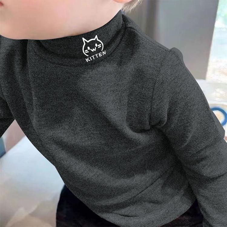 Children's velvet base shirt with autumn and winter cartoon print new style for boys and girls' student half high neck mid top