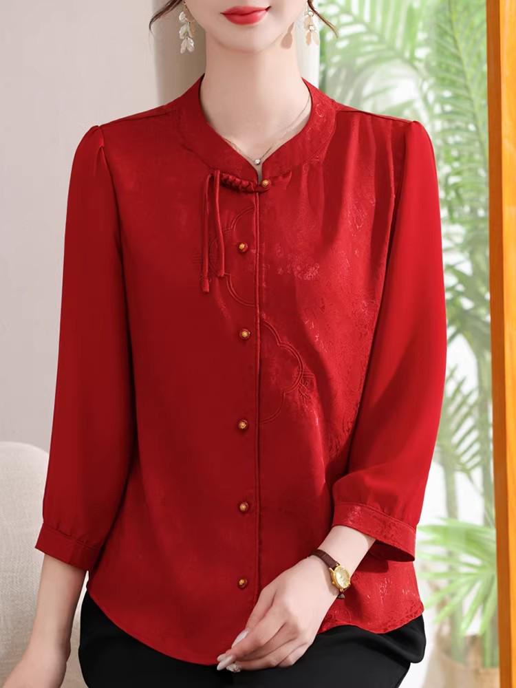 2026 New Spring Seven-Sleeve Top for Middle-Aged Women - Round Neck Shirt