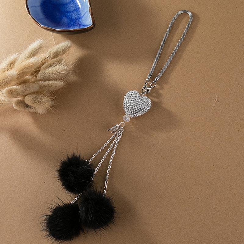 Rhinestone Crystal Plush Pendant Auto Rearview Mirror Ornament Car Mirror Hanging Accessories Car Interior Decoration