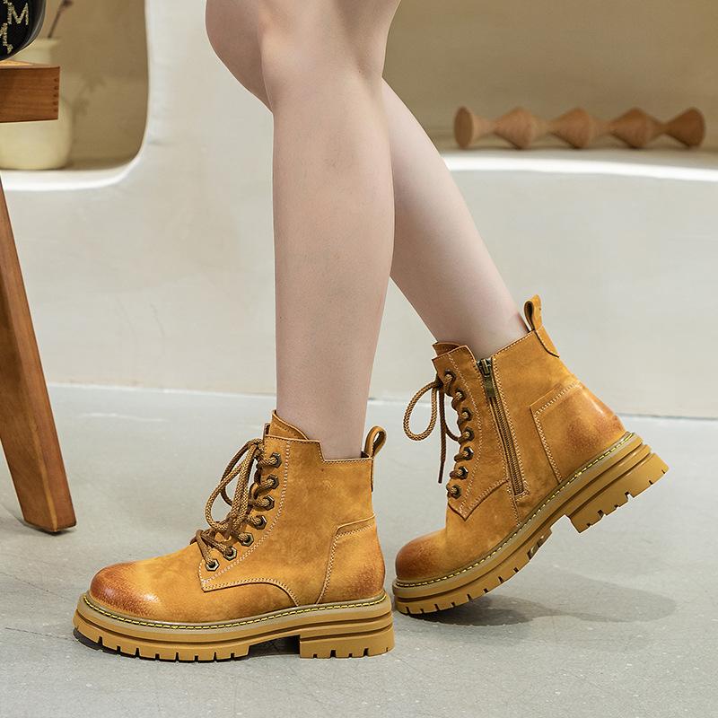 

Martin boots women s new short boots small size women s shoes inner height increase women s boots rubber sole top layer pigskin rhubarb boots 40