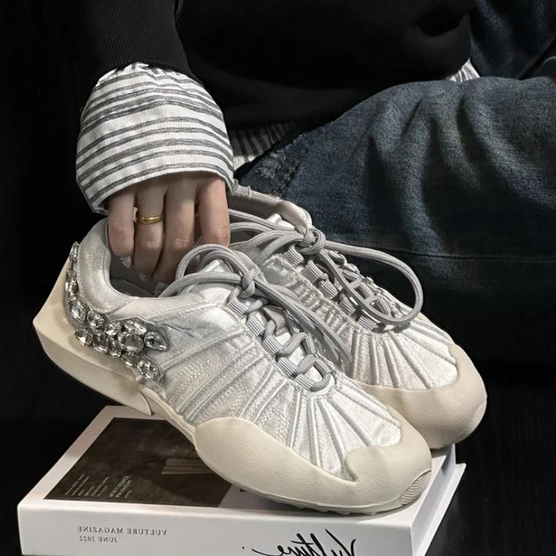 

Women Sneakers Crystal Casual Summer Sports Shoes Luxury 2025 New Lace-up Flats Running Comfort Outdoor Walking Zapatos 35