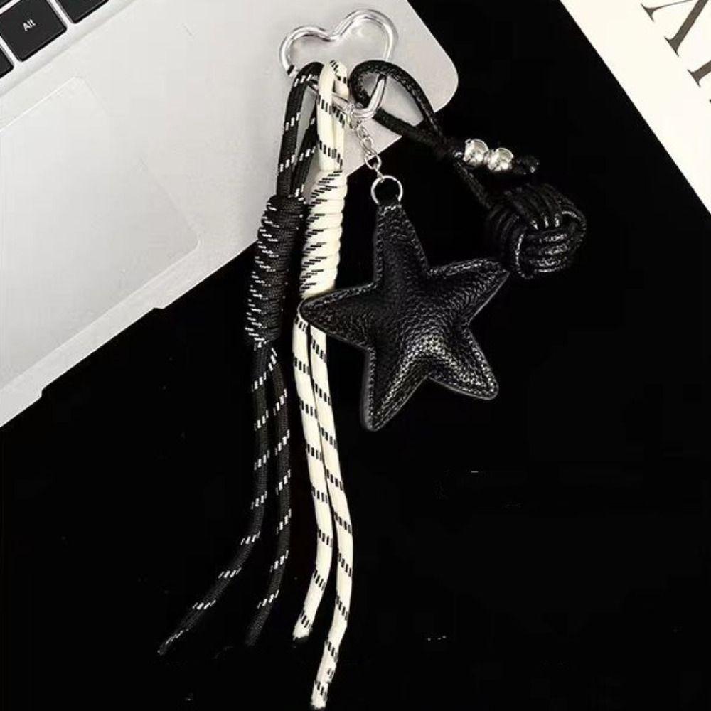 Woven Rope Leather Star Keychain Hanging Star and Ball Pendant  Small Gifts