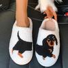 Pet Pattern Dachshund Embroidery stuffed Home Thick Sole plaid Furry Cotton Slippers Cute Warm Non-slip Indoor Slippers  Gift