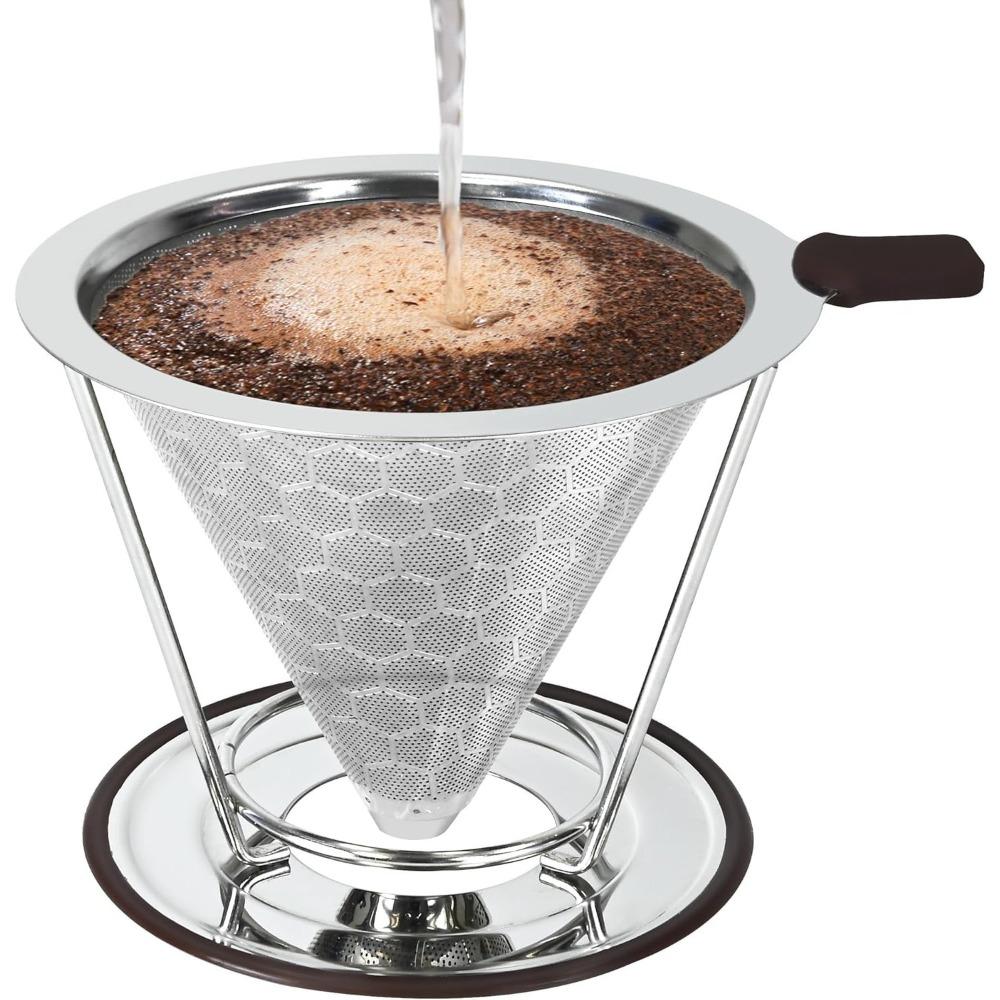 Filtro da Caffè Portatile Acciaio Inossidabile Facile da Pulire Riutilizzabile Doppio Strato Imbuto da Caffè Senza Carta Portafiltro Pour Over Dripper da Caffè