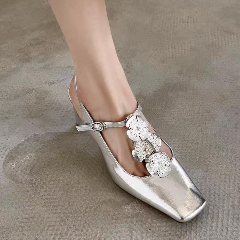 Retro Blumen Hohe Absätze Damen Sommer 2026 Neue Ein-Riemen-Riemchen Nicht Müde Füße Blockabsatz Sandalen
