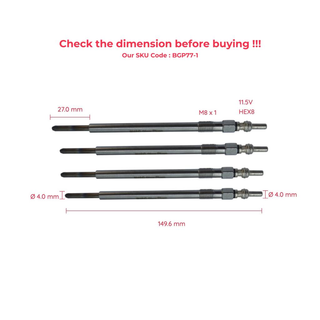 BROSS BGP77-1 4 Pieces Heater Glow Plug 11.5 Volt A001159460, GN058, 0100276014, for Mitsubishi Colt 1.5 DI Smart 1.5 CDI.