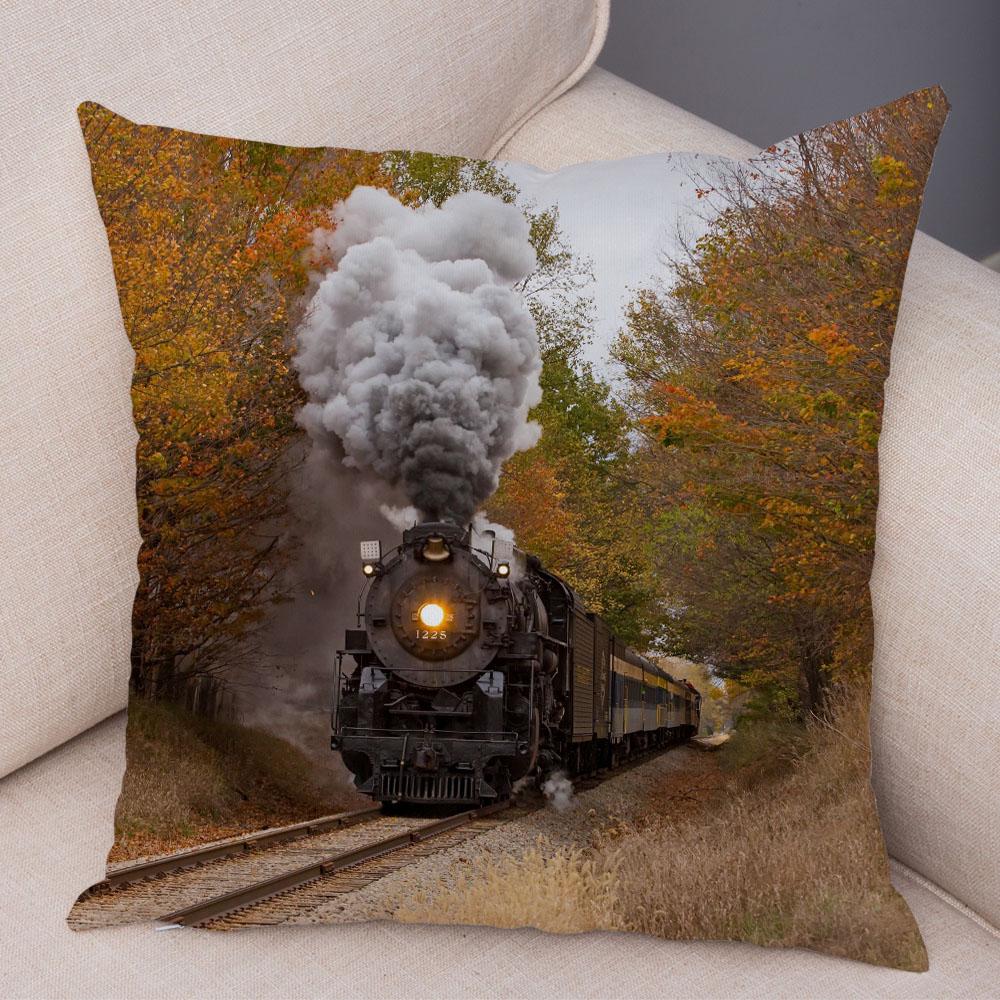 Pillowcase Vintage Style Steam Train Decor Retro Colorful Car Cushion Cover