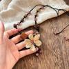 Handmade Wooden Flower Beaded Necklace Women Boho Chic Long Pendant Chain New Chinese Style Floral Statement Jewelry