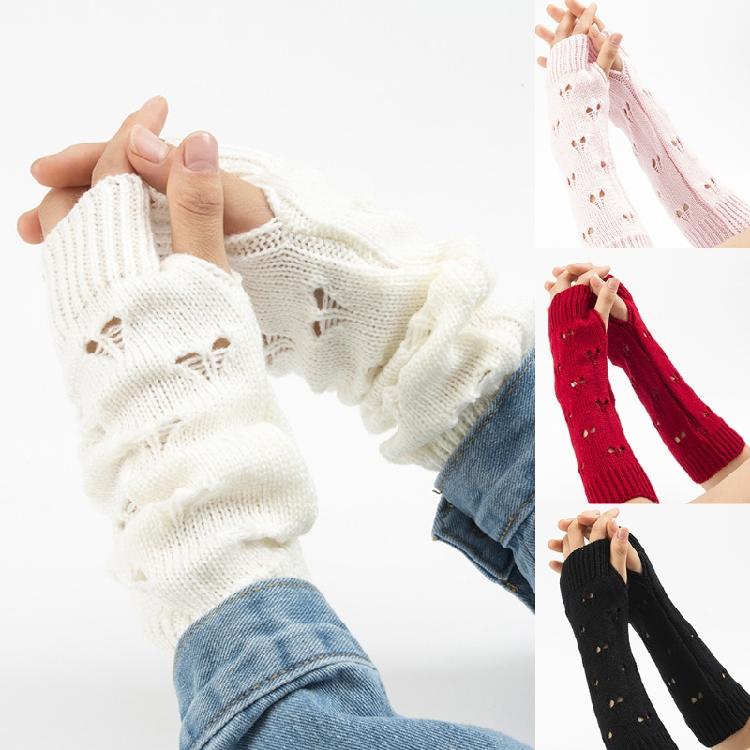 Winter Hand Gloves Soft Warm Gloves Arm Crochet Hollow Out Fingerless Gloves
