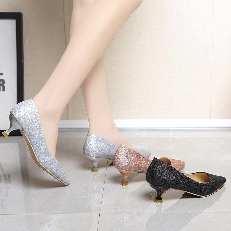 2024 Women Pumps High Heels Valentine Low Heels Pumps Lady Pointed Toe Kitten Heels Female Green Flock Plus Size Red Shoes