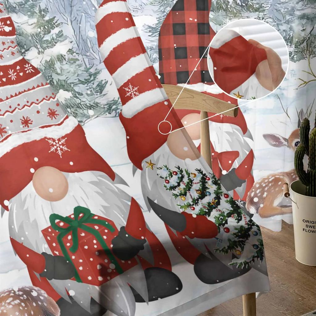 Christmas Winter Dwarf Sheer Curtains for Living Room Decoration Window Curtains Kitchen Tulle Voile Curtains